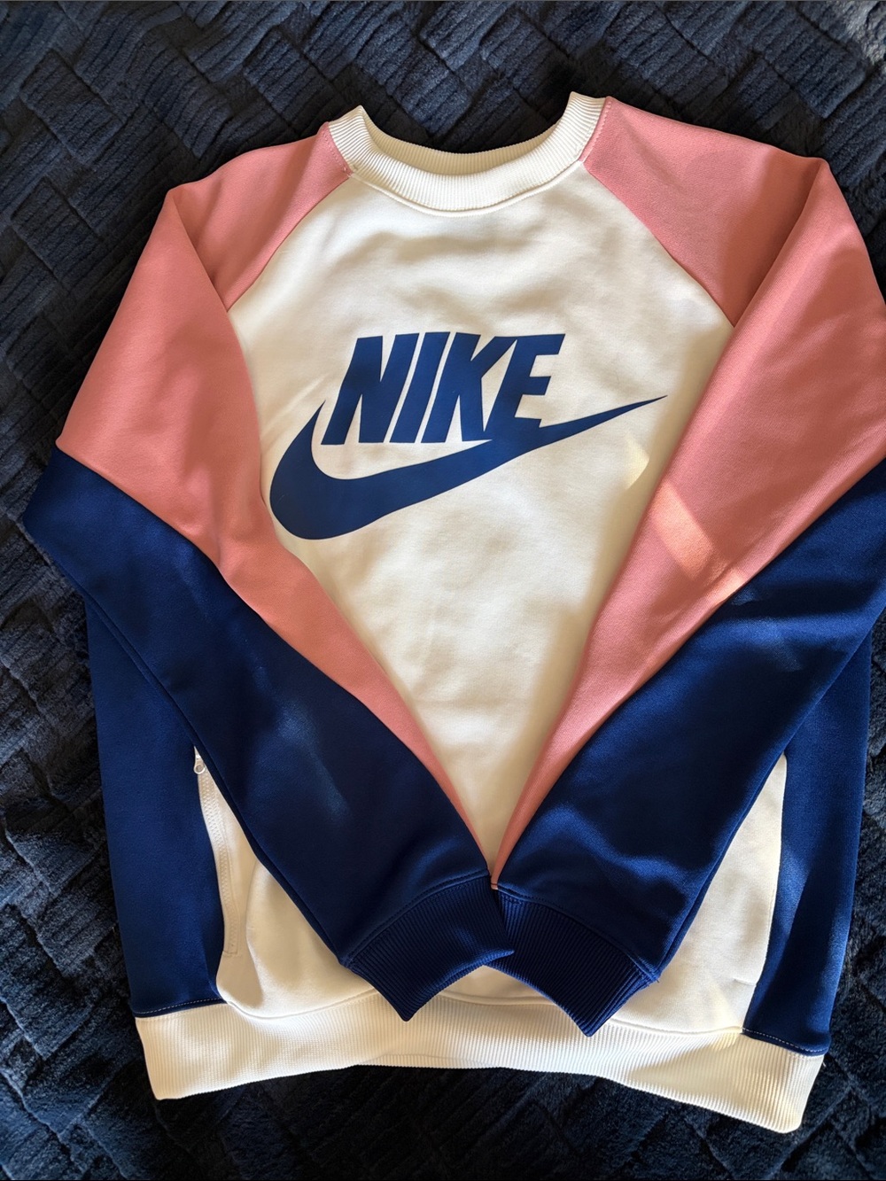 Nike Women's White, Pink & Navy Colorblock Crew Sweatshirt